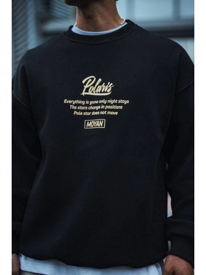 Marsilyan Kışlık Bisiklet Yaka Ön ve Arka Baskılı Sweatshirt - Siyah -