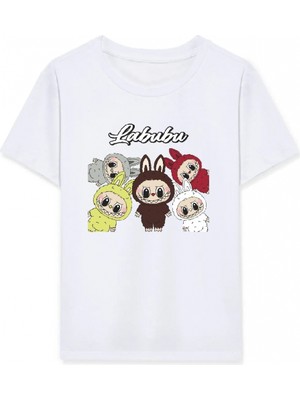 Marsilyan Kız Labubu Çocuk Baskılı T-Shirt - Beyaz