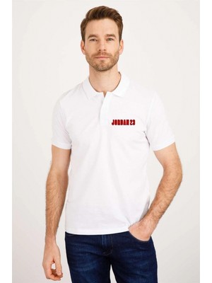 Marsilyan Erkek Pike Polo Yaka Tişört Düğmeli Baskılı T-Shirt - Beyaz