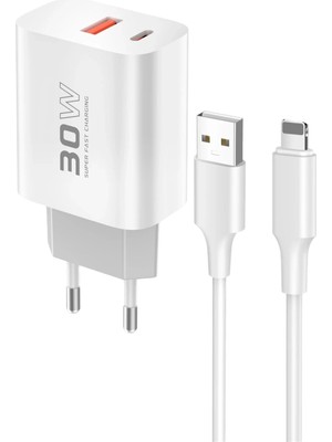 C89Q 1 Adet 30W Type-C 1 Adet 22.5W USB Çıkışlı Ekstra DL48 1m USB To Lightning Ka