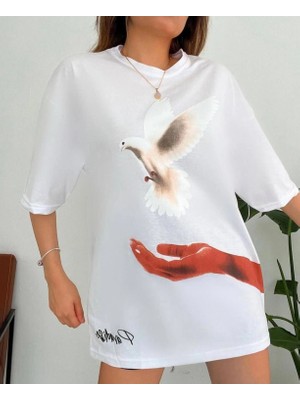 Marsilyan Dijital Baskılı T-Shirt - Beyaz