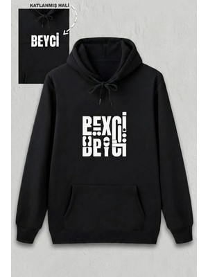 Marsilyan Sevgililer Günü Özel Kapüşonlu Beyci Baskılı Oversize Sweatshirt - Siyah