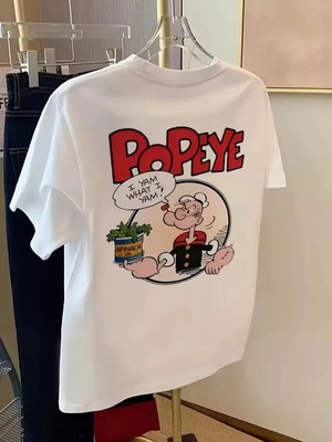 Marsilyan Oversize Tişörtü Popeye The Sailor Retro Vintage Ispanak- Beyaz -