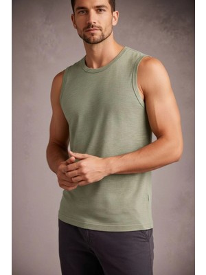 Marsilyan Erkek Flamlı Kumaş Kolsuz Atlet Günlük Fitness Spor T-Shirt - Mint Yeşili