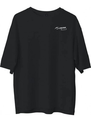 Marsilyan Bisiklet Yaka Baskılı Oversize T-Shirt - Siyah