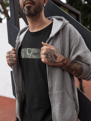 Marsilyan Bisiklet Yaka Baskılı Oversize T-Shirt - Siyah -