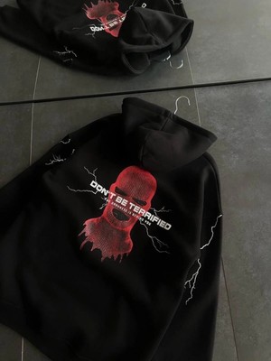 Marsilyan Üç Iplik Kapüşonlu Baskılı Oversize Sweatshirt- Siyah