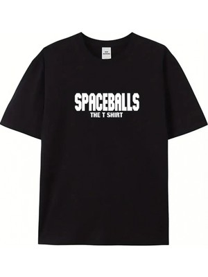 Marsilyan 20/1 Penye Compack Spaceballs   Baskılı Oversize Bisiklet Yaka Kısa Kol Yazlık T-Shirt - Siyah -