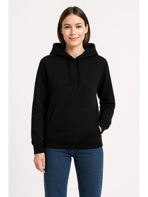 Marsilyan Üç Iplik Kapüşonlu Kanguru Cepli Sweatshirt Hoodie - Siyah -