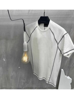 Marsilyan Karoyaka Dikişli Oversize T-Shirt - Beyaz -