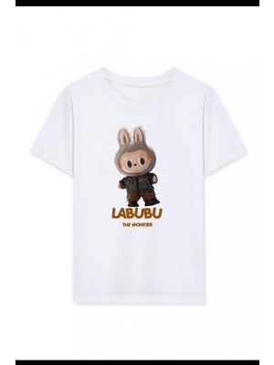 Marsilyan Kız Labubu Çocuk Baskılı T-Shirt - Beyaz