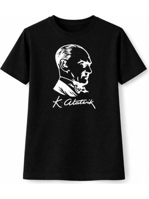 Marsilyan Erkek Çocuk Atatürk Baskılı Tişört Kısa Kollu Bisiklet Yaka T-Shirt - Siyah