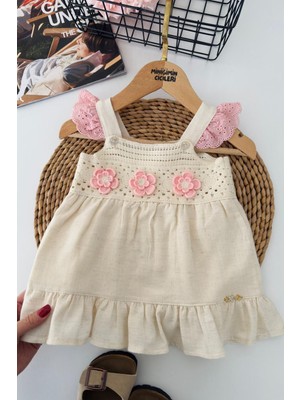 Miniğimin Cicileri Örgü Çiçek Detaylı Kız Bebek 2 Li Takım - Pembe