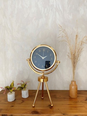 Hsc Bilişim Gold Metal Mini Tripod Tokyo Masa Saati 45×26 cm