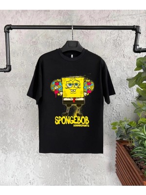 Marsilyan Bisiklet Yaka Kısa Kol   Baskılı T-Shirt - Siyah -