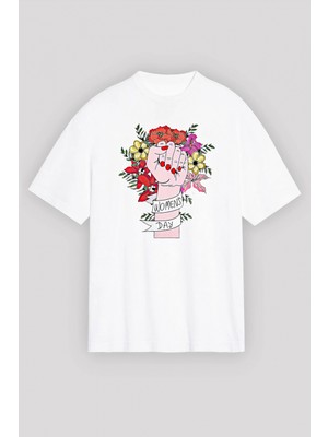 Marsilyan 8 Mart Dünya  Lar Günü Için Özel Baskılı T-Shirt - Beyaz -