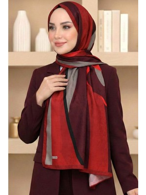 Hadiora Kadın Kırmızı Bordo Soyut Desen Organik Pamuk Soft Şal
