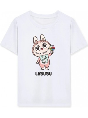 Marsilyan Kız Labubu Çocuk Baskılı T-Shirt - Beyaz