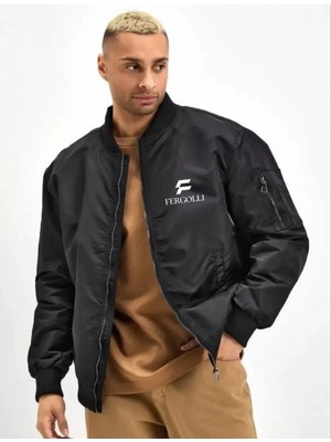 Marsilyan Siyah Bomber Mont – Fergolli Logo Baskılı -