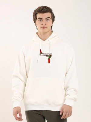 Marsilyan Baskılı Oversize Üç Iplik Kapüşonlu Sweatshirt - Beyaz -
