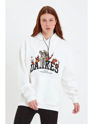 Marsilyan Dankes Baskılı Kapüşonlu Sweat - Beyaz -