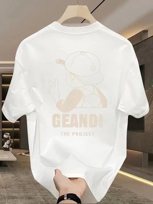 Marsilyan Geniş Kesim Pamuklu Tişört - "gandhı The Project" Baskılı,- Beyaz -