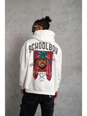 Marsilyan School Boy Baskılı Kapüşonlu Sweat - Beyaz -