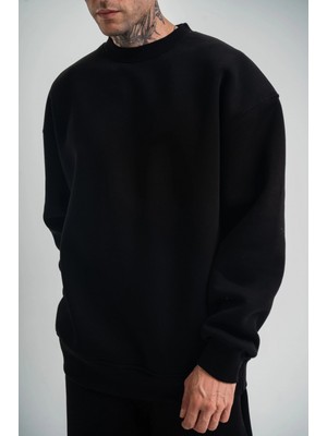 Marsilyan Uzun Kol Bisiklet Yaka Basic Sweatshirt - Siyah -
