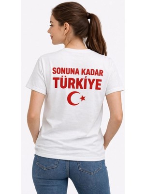 Marsilyan Kadın Türkiye Ay Yıldız Baskılı Taraftar Forma T-Shirt - Beyaz