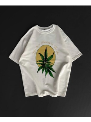 Marsilyan Ön ve Arka Baskılı Oversize Bisiklet Yaka T-Shirt- Beyaz -