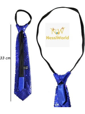 Mey Ithalat® Mavi Pul Payetli Işıltılı Parti Kravatı 33 cm