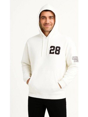 Marsilyan Kapşonlu Sweatshirt Ön  Arka Baskılı - Beyaz -
