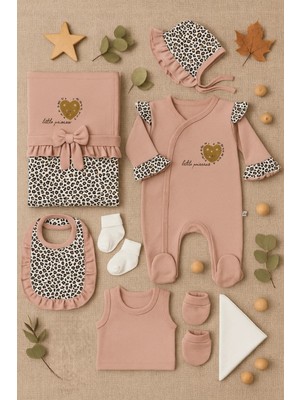 Leopar Desenli Tulum 8'li Hastane Çıkışı Yenidoğan Set 5016