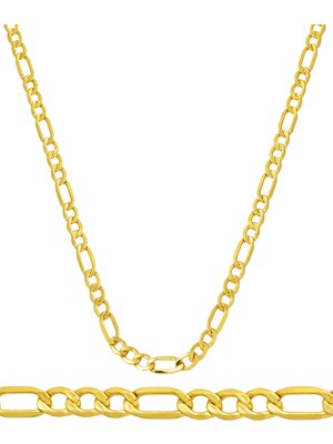 Bilezikci 14 Ayar Altın Figaro Zincir 45 cm  2,5 mm Genişliğinde Taşsız Kolye Zinciri