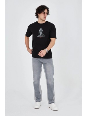 Marsilyan Penye Baskılı T-Shirt - Siyah