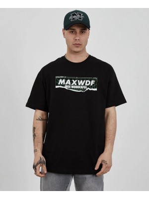 Marsilyan Bisiklet Yaka Baskılı Oversize T-Shirt - Siyah -