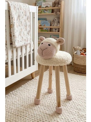 Reyo Hayvan Figürlü Ahşap Amigurumi Çocuk Taburesi Kuzu