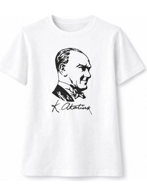 Marsilyan Erkek Çocuk Atatürk Baskılı Tişört Kısa Kollu Bisiklet Yaka T-Shirt - Beyaz