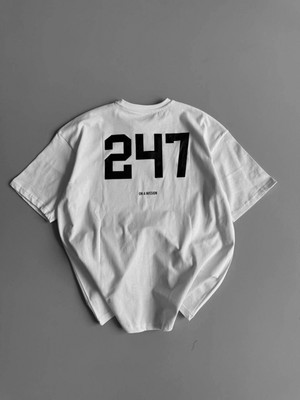Marsilyan 20/1 Penye Compack Baskılı Oversize Bisiklet Yaka Kısa Kol Yazlık T-Shirt - Beyaz -