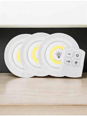 Marsilyan Spot Lamba LED Işık 3'lü Uzaktan Kumandalı Pilli Yapışkanlı Kablosuz