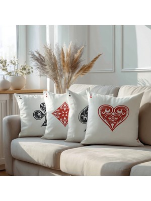 Karkan Tekstil Oyun Kartı As Desenli Dekoratif Kırlent Kılıfı Seti 4'lü