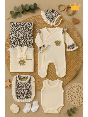 Leopar Desenli Tulum 8'li Hastane Çıkışı Yenidoğan Set 5016