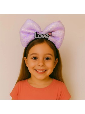 Mey Ithalat® LED Işıklı Love Yazılı Mor Fiyonk Taç – Kız Çocuk Parti Tacı