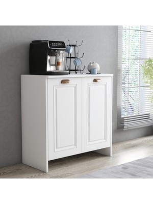 Serçe Design Boyalı Kapaklı Çok Amaçlı Dolap Mdf - Beyaz | 2 Kapaklı, Raflı, Şık ve Modern Tasarım | 80X40X82 cm