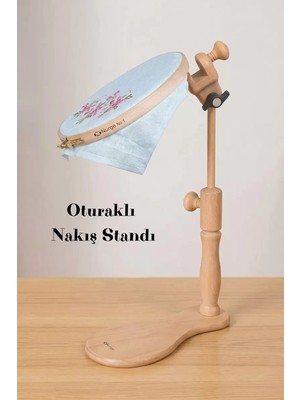 Oturaklı Nakış Standı – Ayarlanabilir Ahşap Kasnak Tutucu Stand