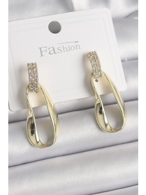 Twin Store Pirinç Zirkon Taşlı Sallantı Kadın Küpe