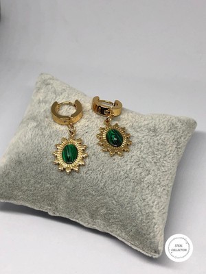 Carette De Terre Zümrüt Yeşili Gold Renk Çelik Küpe