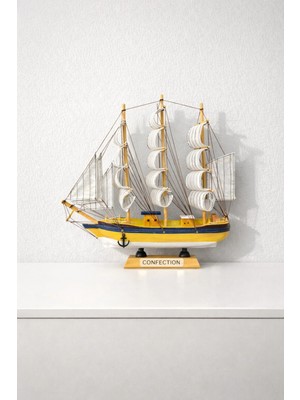 Marsilyan Büyük Boy El Yapımı Ahşap Yelkenli Gemi Maketi 33 x 33 cm – Dekoratif Premium Hediyelik 531-C