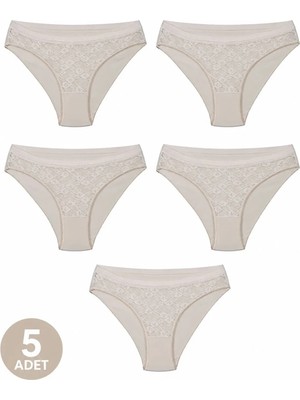 Hepsine Rakip 5li Kadın Dantelli Bikini Külot Pamuklu Arkası Düz