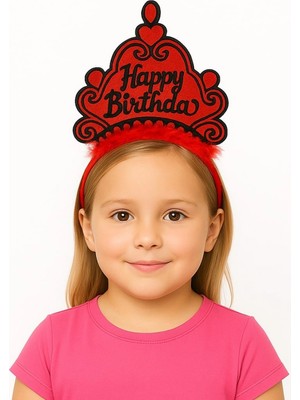 Marsilyan Kırmızı Happy Birthday Prenses Tacı – Doğum Günü Taç Aksesuarı (K95)